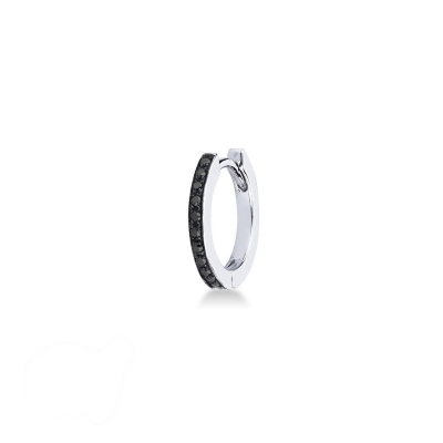 White gold 18k hoop single earring with black diamonds
