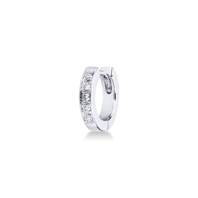 Hoop single earring with half channel diamonds in white gold 18k