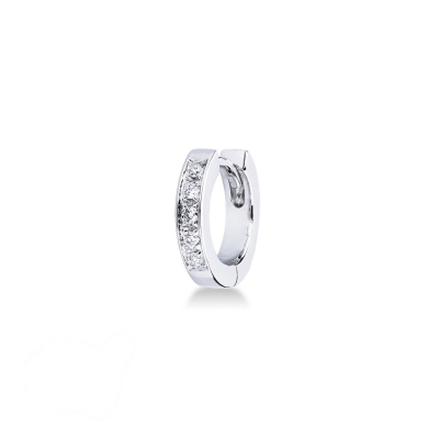 Hoop single earring with half channel diamonds in white gold 750