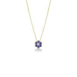 Little flower pendant in 18k yellow gold with diamonds and sapphires