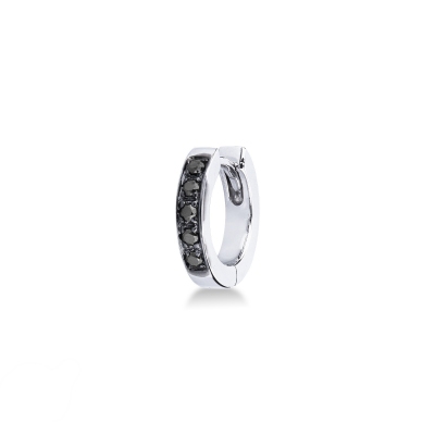 White gold 18kt single hoop earring with black diamonds