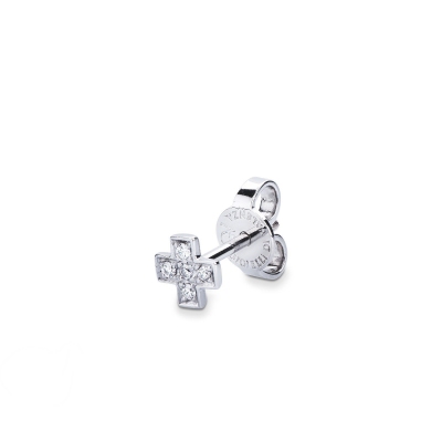 18k white gold single earring cross with diamonds