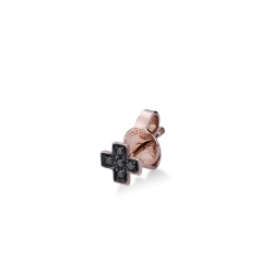 18k rose gold single earring cross with black diamonds