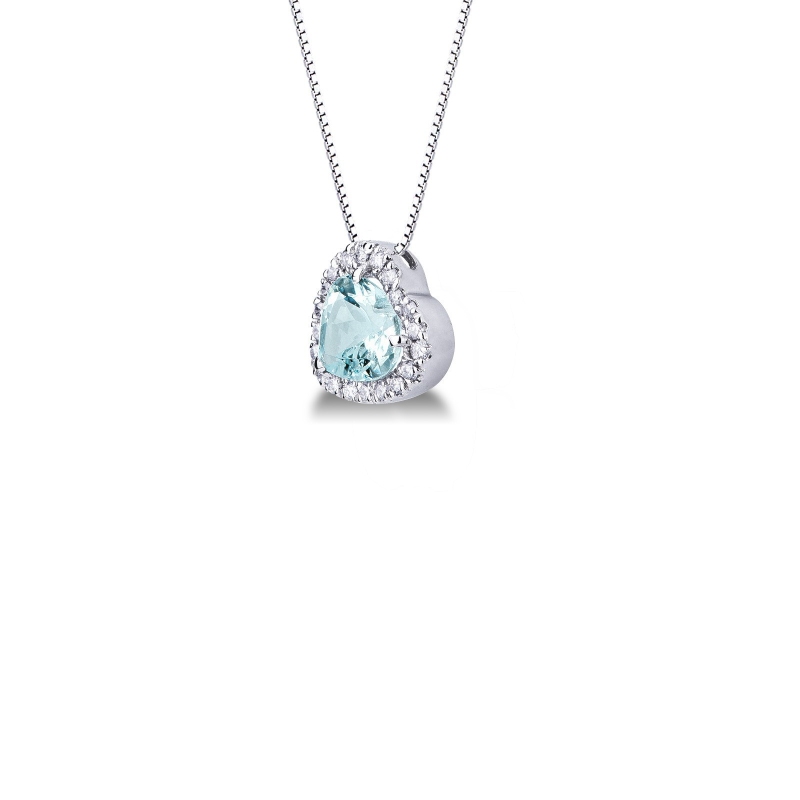 Necklace with inclined pendant, heart cut aquamarine and diamonds Necklace with inclined pendant, heart cut aquamarine and diamonds