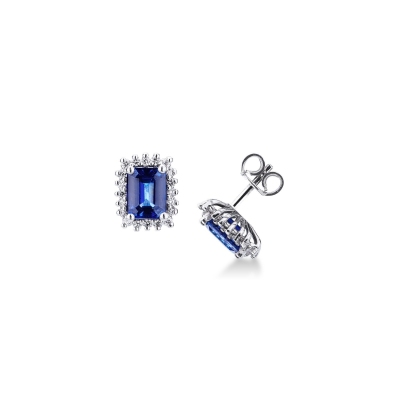 Stud earrings with blue sapphires and diamonds in white gold 18k 