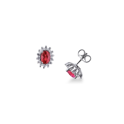 White gold 18k stud earrings with rubies and diamonds