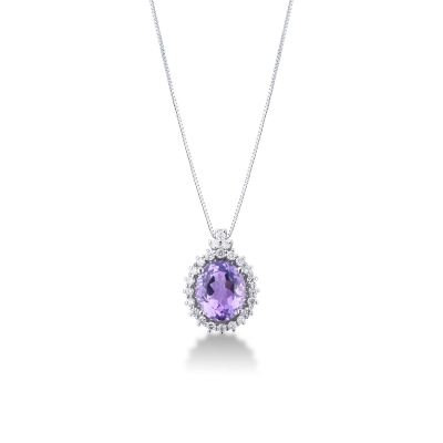 Necklace with central oval amethyst and diamonds