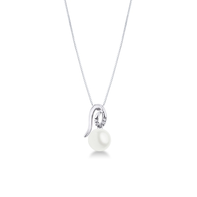 Necklace in white gold 18k with pearl and diamonds