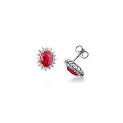 Halo earrings in white gold 18k with rubies and diamonds 