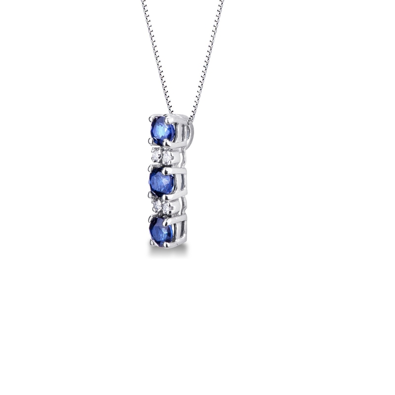 Trilogy necklace in white gold 18k with blue sapphires and diamonds