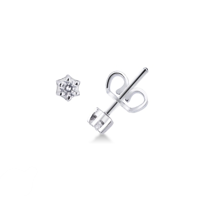 6 prongs diamond stud earrings in white gold 18k, ct 0,12 