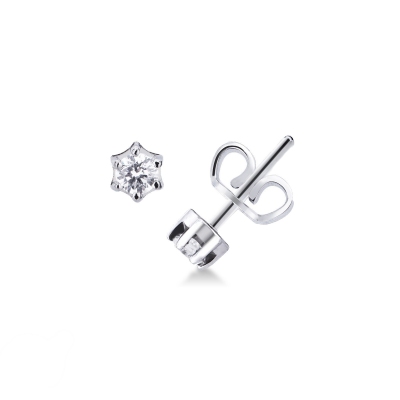 6 prongs diamond stud earrings in white gold 18k, 0,20 ct