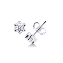 6 prongs diamond stud earrings in white gold 18k, ct 0,50