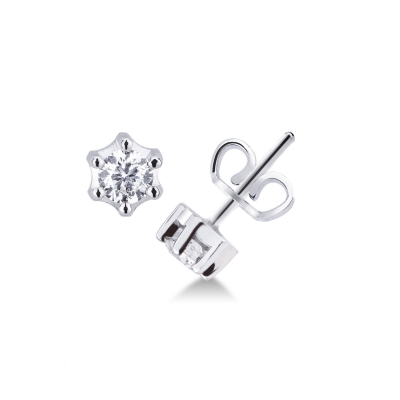 6 prongs diamond stud earrings in white gold 18k, ct 0,50 