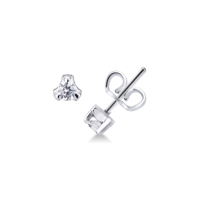 3 claws diamond stud earrings in white gold 18k, 0,12 ct