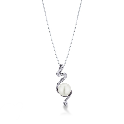 Necklace in 18k white gold with pearl and diamond pendant