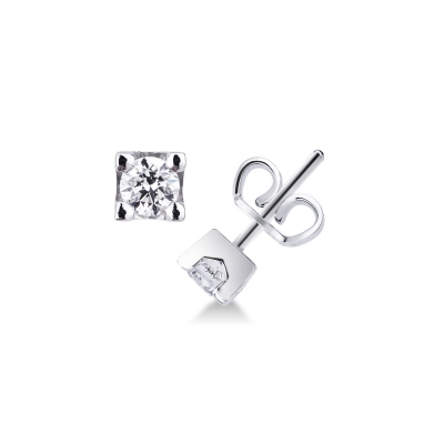 Bezel diamond stud earrings in white gold, ct 0,50 