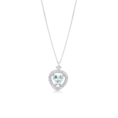 Necklace in white gold 18k with aquamarine heart shaped pendant and diamonds