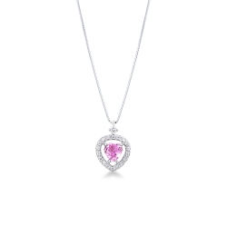 750 white gold necklace with pink sapphires and diamonds heart pendant