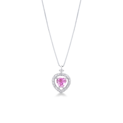 750 white gold necklace with pink sapphires and diamonds heart pendant