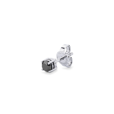 4 prong single stud earring with a black diamond 