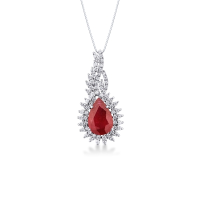 750 white gold necklace with ruby and diamonds