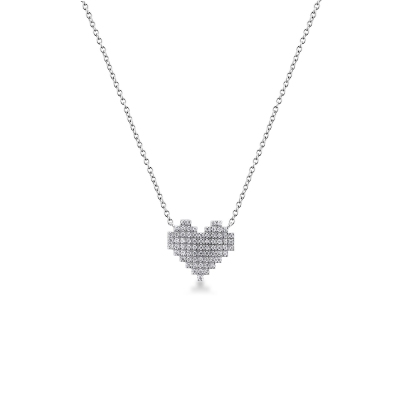 18k white gold necklace with heart pixel diamonds pendant