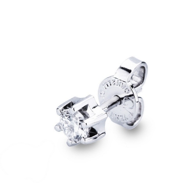 6 prong diamond single earring in 18kt white gold 
