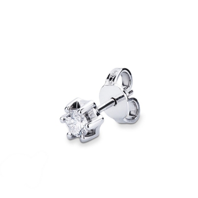 6 prongs diamond single stud earrings in white gold 18k 