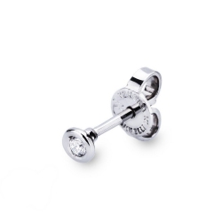 Bezel diamond single stud earring in white gold 750