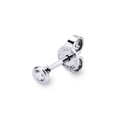Bezel diamond single stud earring in white gold 750