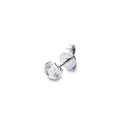 Single bezel diamond stud earring in white gold 18k