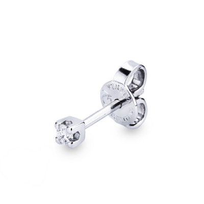 4 prong single stud earring in white gold 750