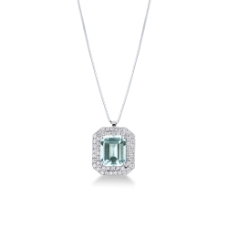 18k white gold necklace with rectangular aquamarine and diamonds