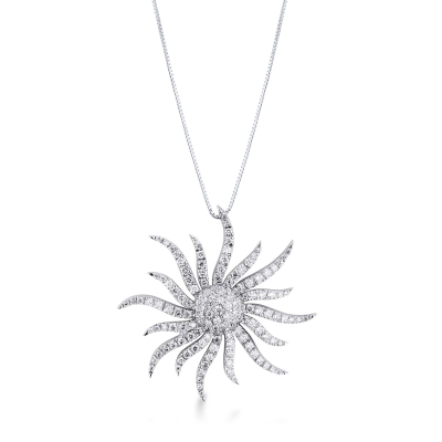 Necklace in white gold 18k with sun pendant in diamonds