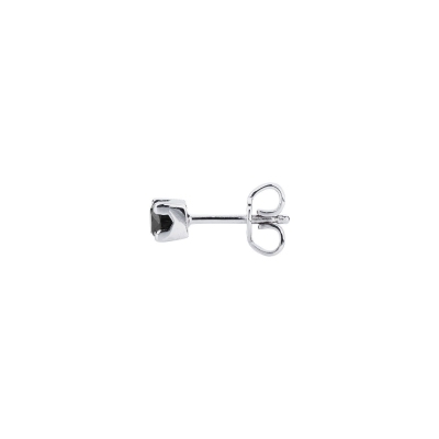 White gold 18k 4 prong single stud earring with a black diamond