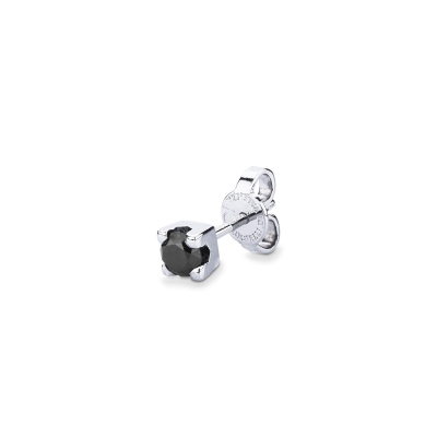 4 prong single stud earrings with black diamond in white gold 18k