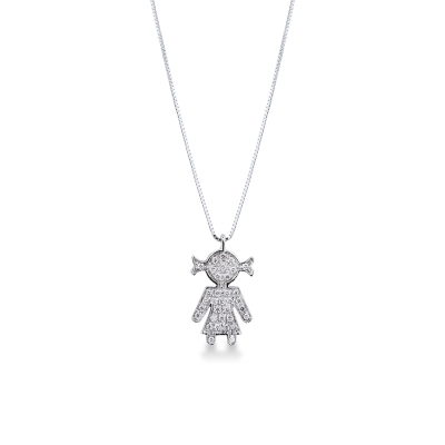 18k white gold necklace with little girl pendant in diamonds