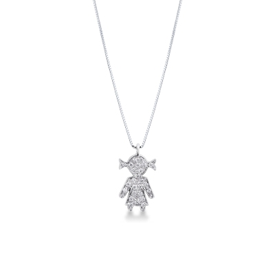 18k necklace white gold with little girl pendant in diamonds