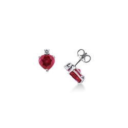 18k white gold earrings with heart cut rubies and round cut diamonds
