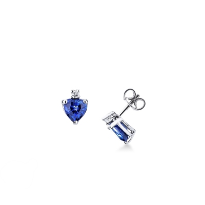 18k white gold earrings with heart cut sapphires and round cut diamonds