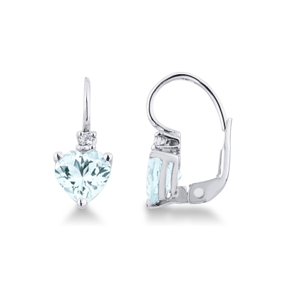 White gold 18k drop earrings with aquamarines heart cut and diamonds 