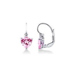White gold 18k drop earrings with pink sapphires heart cut and diamonds