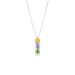 18k white gold multicolor trilogy necklace with citrine, amethyst, peridot and diamonds