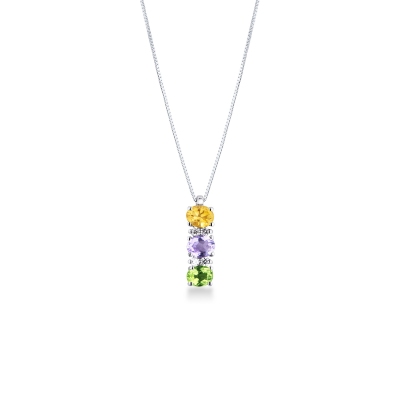 18k white gold multicolor trilogy necklace with citrine, amethyst, peridot and diamonds 