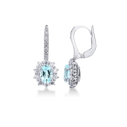 White gold 18k earrings with aquamarine oval cut and diamonds