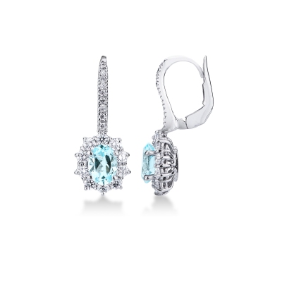 White gold 18k earrings with aquamarine oval cut and diamonds  
