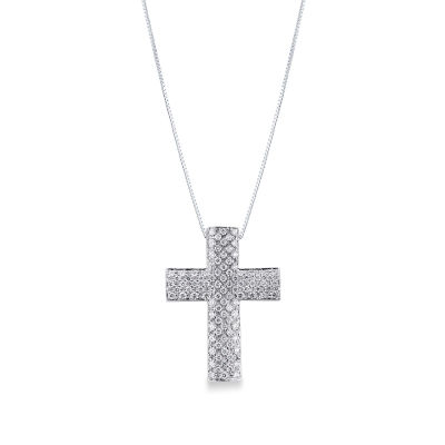 18k white gold necklace with cross pendant in diamonds