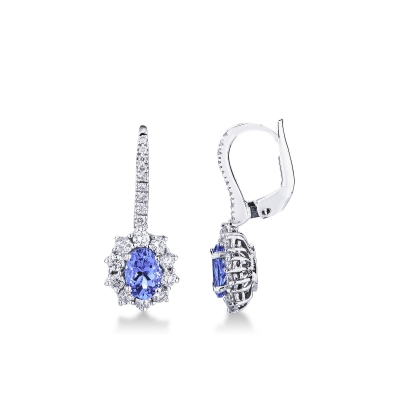 White gold 18k drop earrings with oval tanzanite and diamonds 