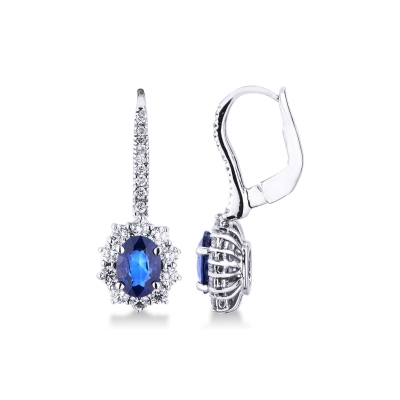 White gold 18k earrings with diamonds and blue sapphires 